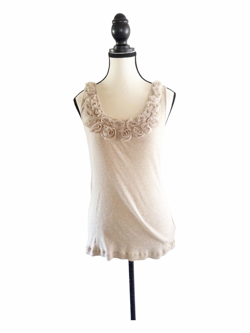 Tommy Hilfiger Beige Rosette-Trim Tank Top Cotton Size Large